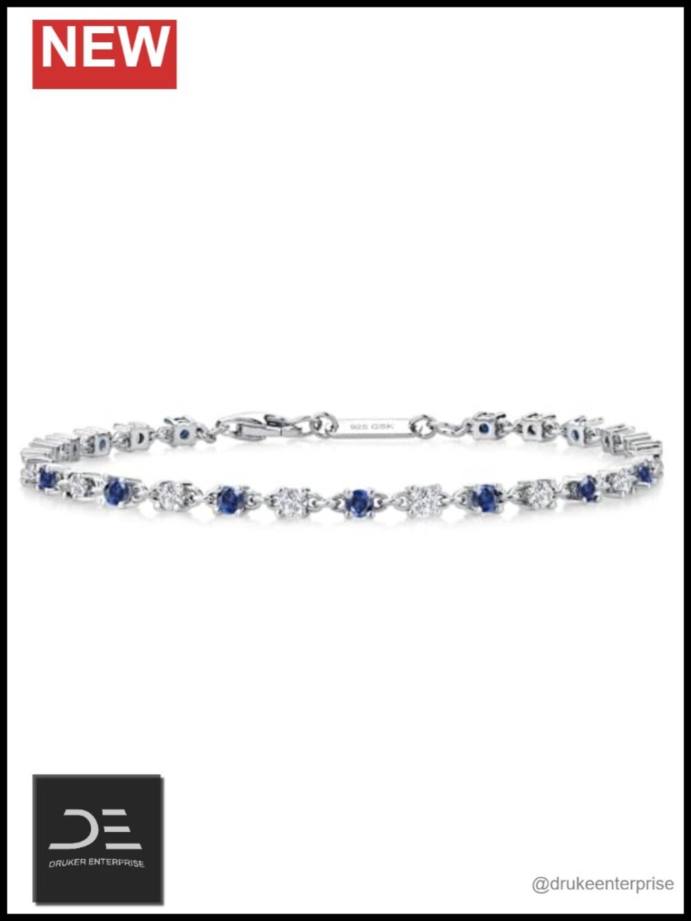 Tennis Bracelet 925 Sterling Silver Created Sapphire Moissanite Art Deco Estate